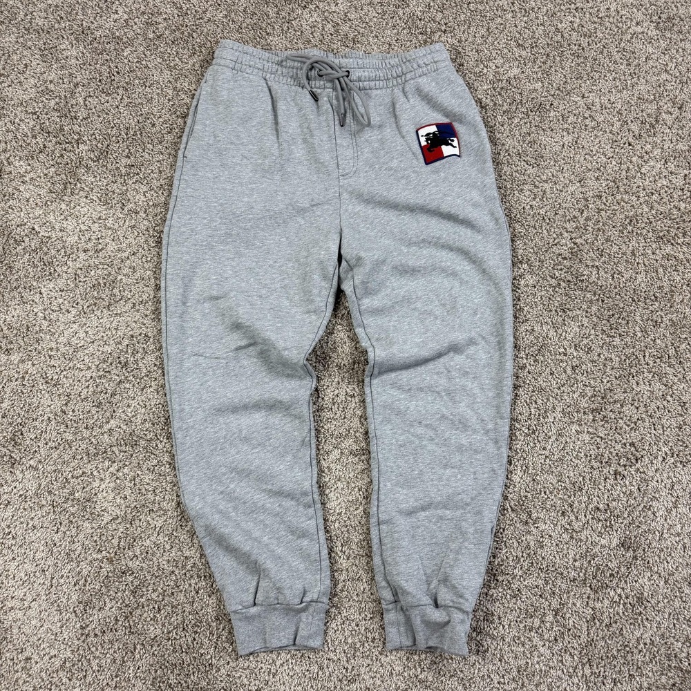Burberry Sweatpants Mens Large Gray Fleece Joggers Knight Logo Patch 8004221